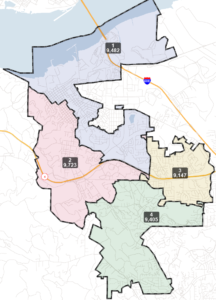Map of current district quadrants in the City of Martinez